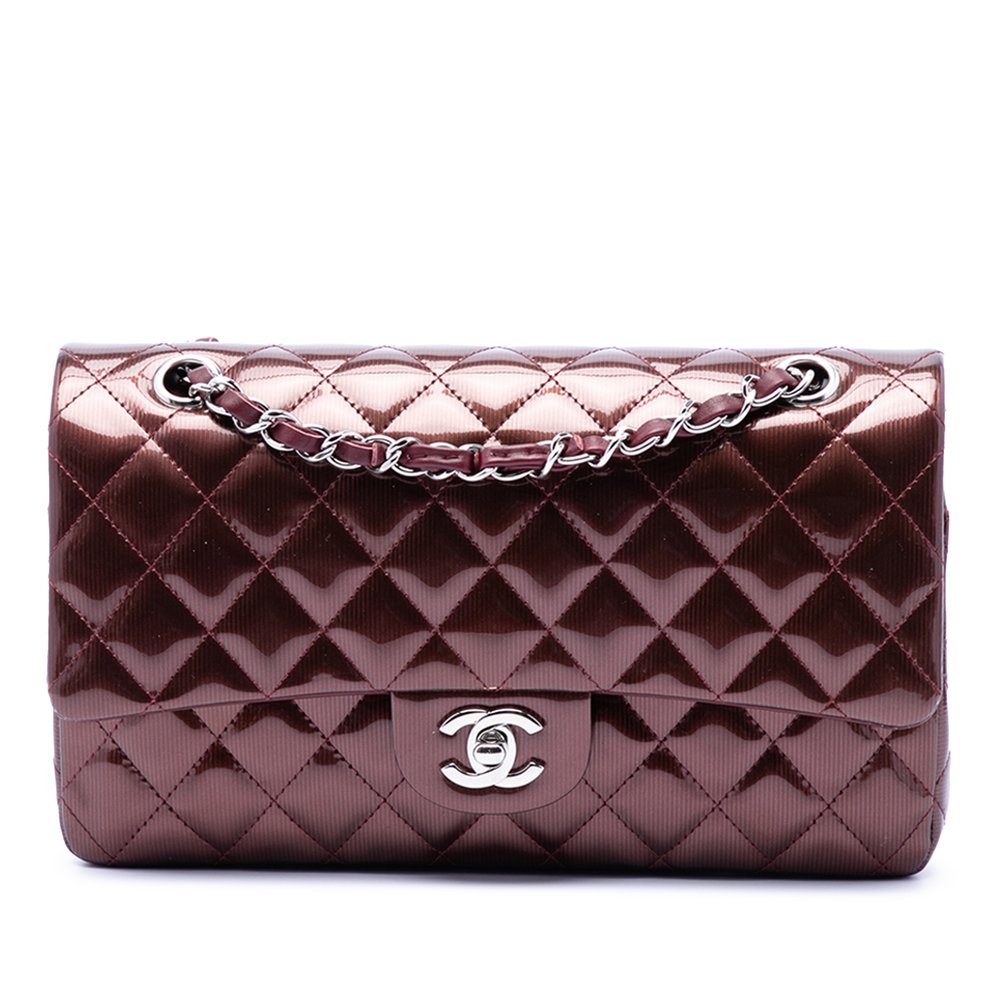 Pre-Loved Chanel Medium Classic Striped Patent Double Flap